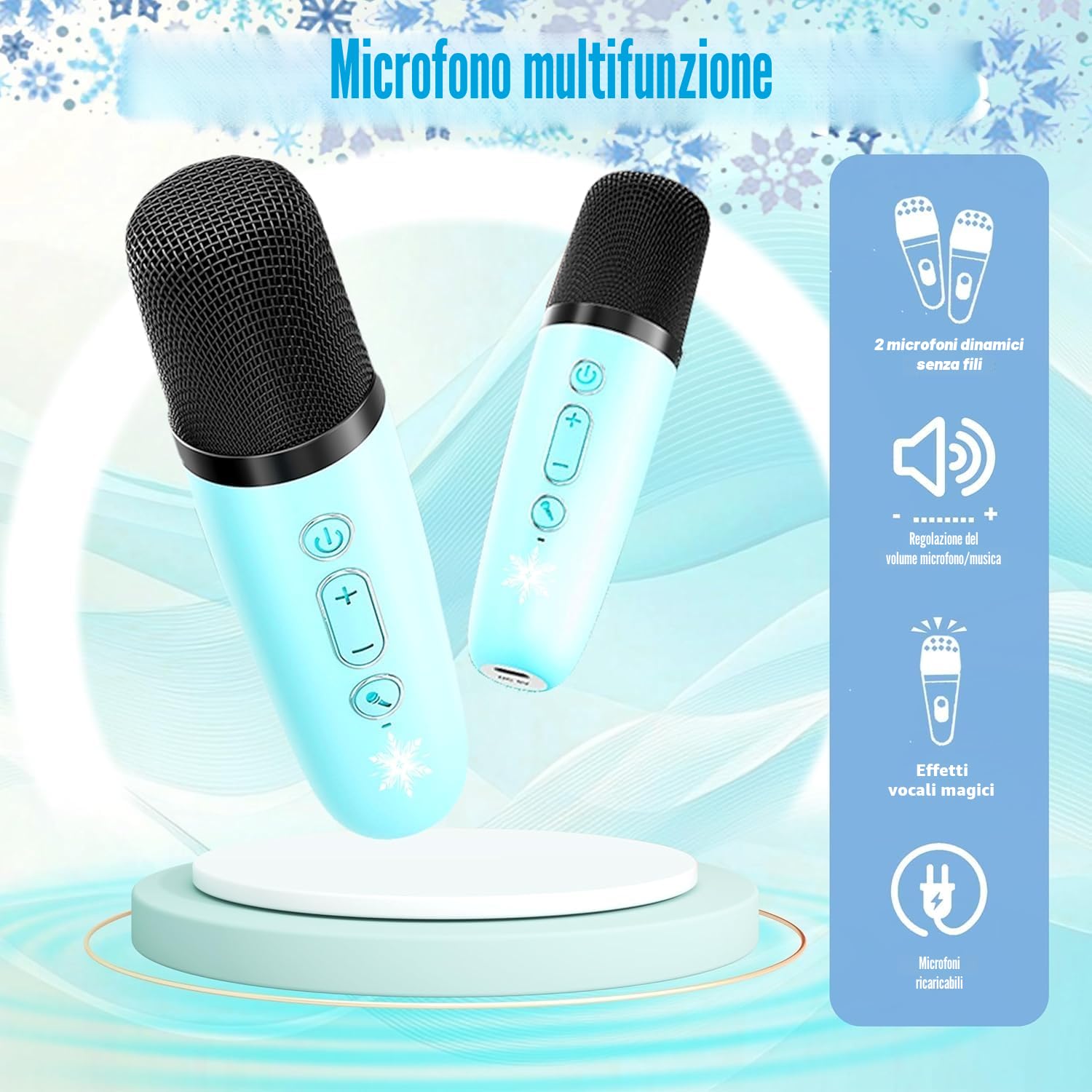 Microfono Frozen per Bambina,Microfono Karaoke,Mini Cassa Bluetooth con 2 Microfoni Wireless Karaoke,Frozen Giochi Bambine 3 4 5 6 7 8 9 anni,Canta tu Karaoke per Bambini