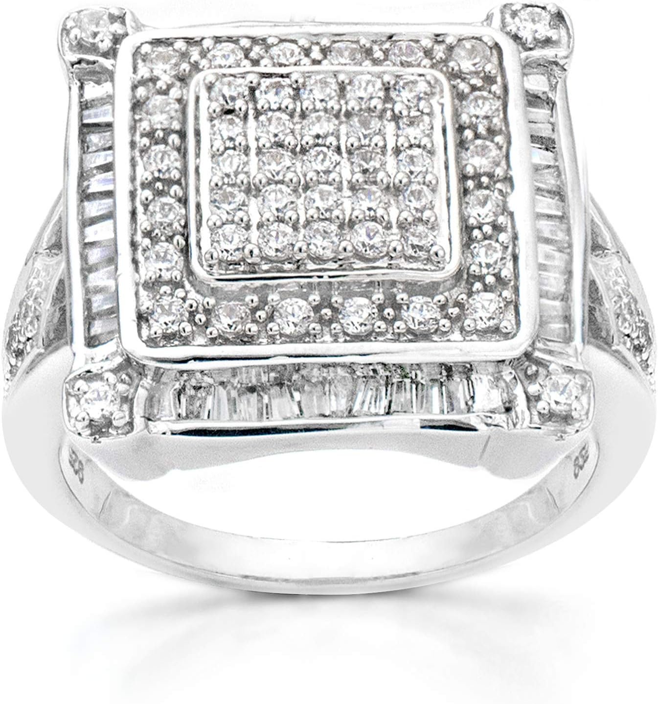 NATALIA DRAKE 1 Cttw Diamond Princess Ring for Women in Rhodium Plated 925 Sterling Silver Size 7 Color I-J/Clarity I2-I3