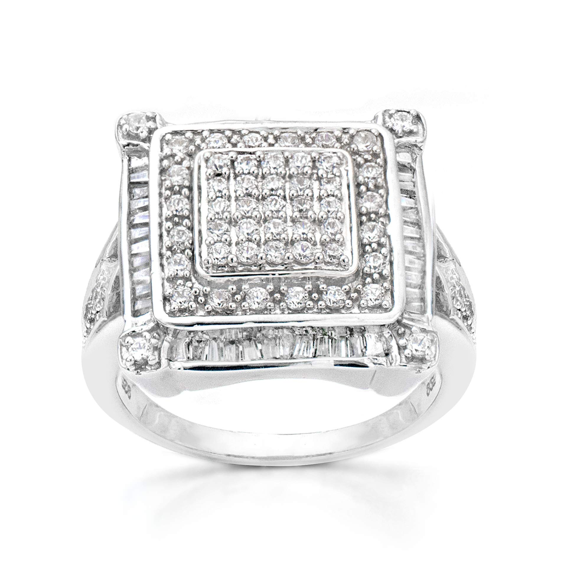 NATALIA DRAKE 1 Cttw Diamond Princess Ring for Women in Rhodium Plated 925 Sterling Silver Size 7 Color I-J/Clarity I2-I3