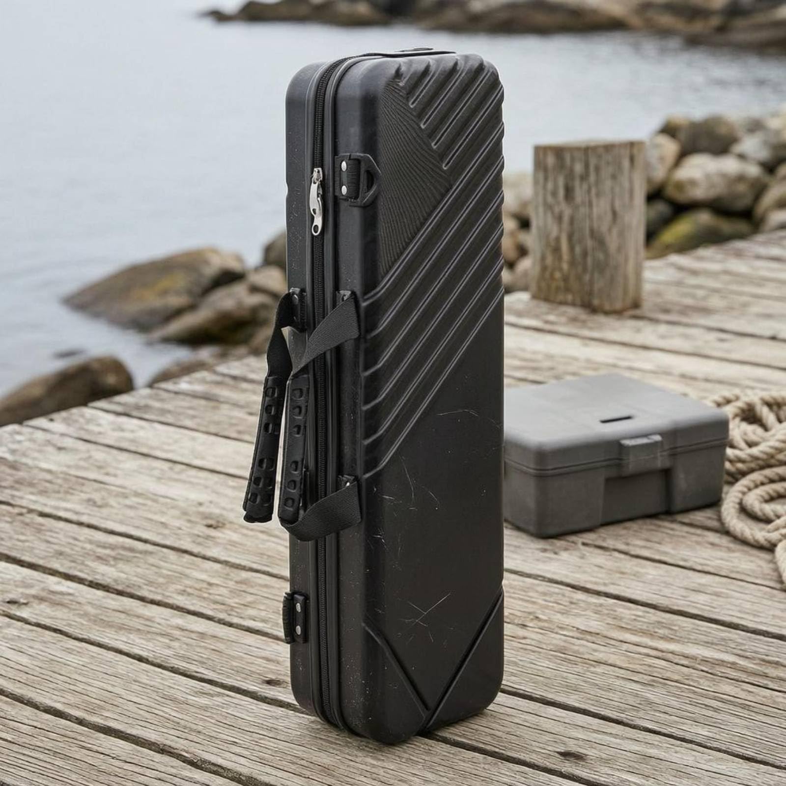Custodia Porta Canna da Pesca Box Rigido Borsa Porta Canne Contenitore per Attrezzatura Organizer E Mulinelli Durevole Maniglia Superiore E Tracolla, Array, Nero, 80cm