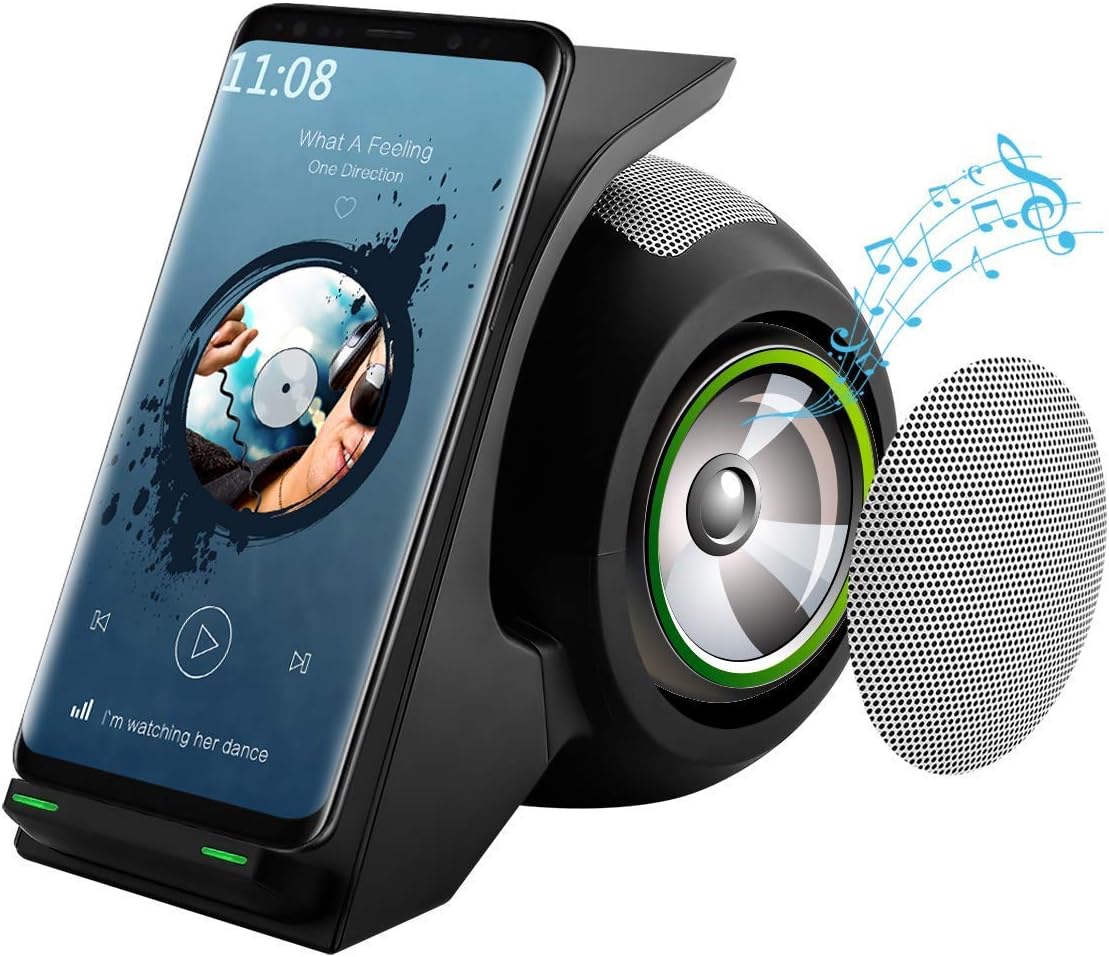 Fast Wireless Charger with Bluetooth Speaker Wireless Charging Stand Compatible for iPhone13 12 11 Mini Pro Max XR XS 8 Samsung Galaxy Z Flip3 Fold3 S21 S20 S10 S9 Note 20 10 9 and More