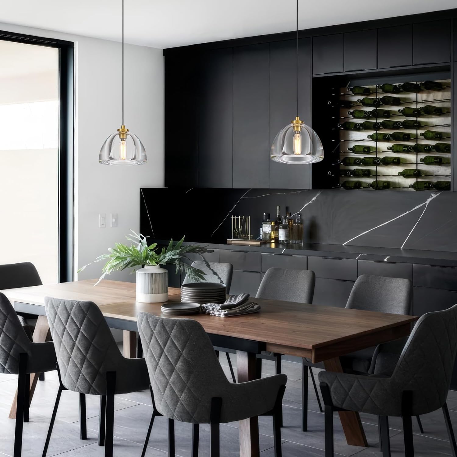 Crystal Pendant Light Kitchen Island: 7" Vintage Brass Hanging Lights above Dining Table - Modern K9 Crystals Lighting over Kitchen Sink - Luxury Gold Hemispher Pendants Light Fixtures Bulbs Included