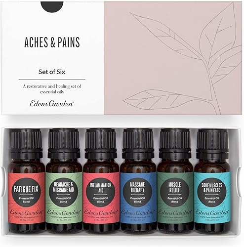 Edens Garden Juego de 6 aceites esenciales para dolores y dolores, 100% puro, grado terapéutico, mezclas naturales de aromaterapia para dolor de