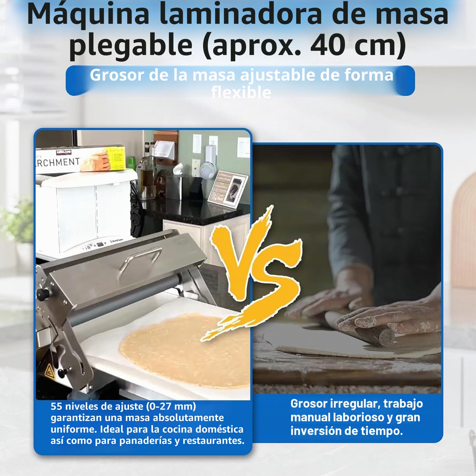 Laminadora de Masa Manual (30cm) – Máquina de Pasta Ajustable 0-25mm – Rodillo de Acero Inoxidable para Estirar Masa, Pizza, Empanadas, Fondant y Repostería – Plegable(S)