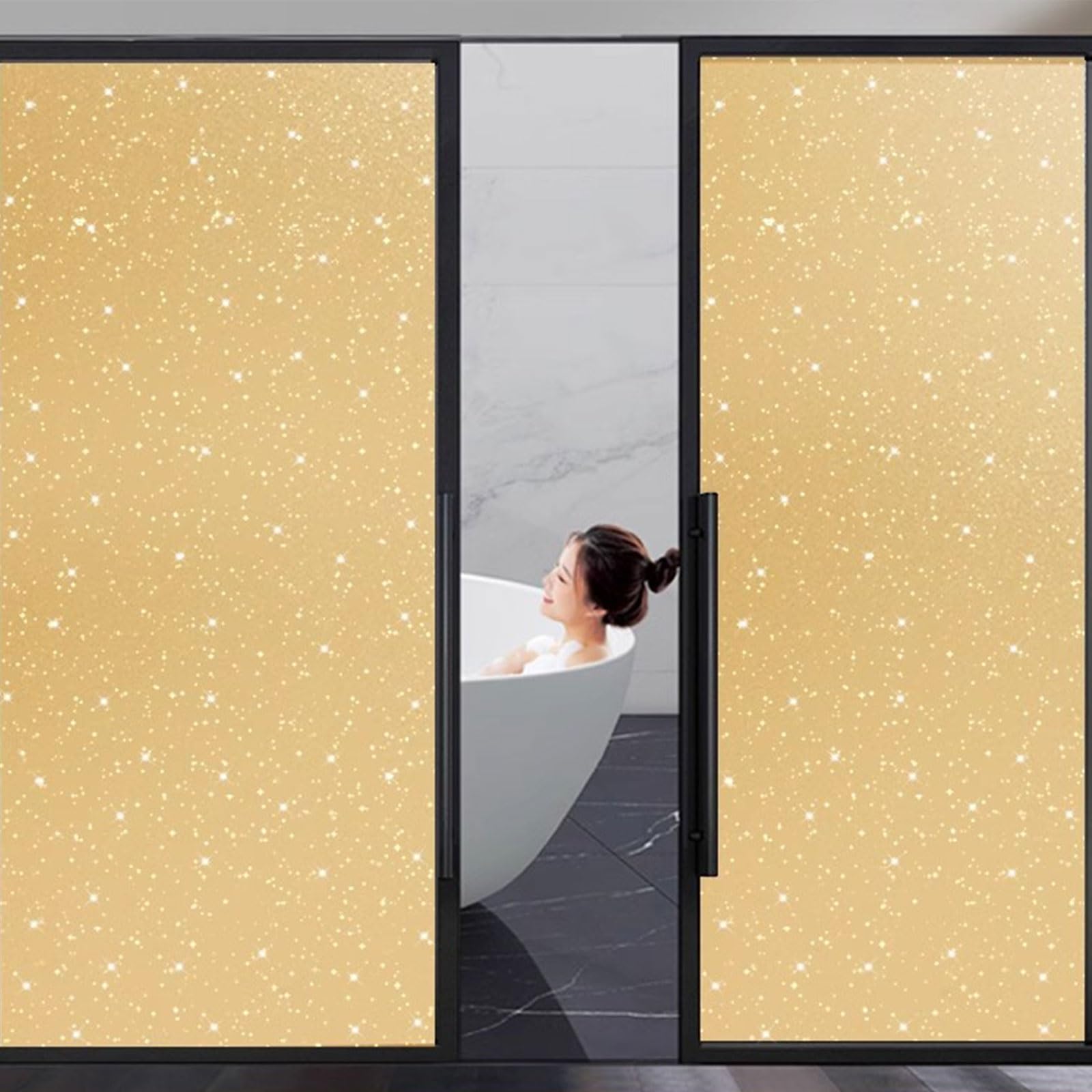 Eiauiuo Window Privacy Film – Opaque Self-Adhesive Frosted Glass Film For Home & Office, UV Protection, Thermal Insulation, Sun & Heat Control, Static Cling, Non-Glue Window Film(Gold Frosted,60x200cm