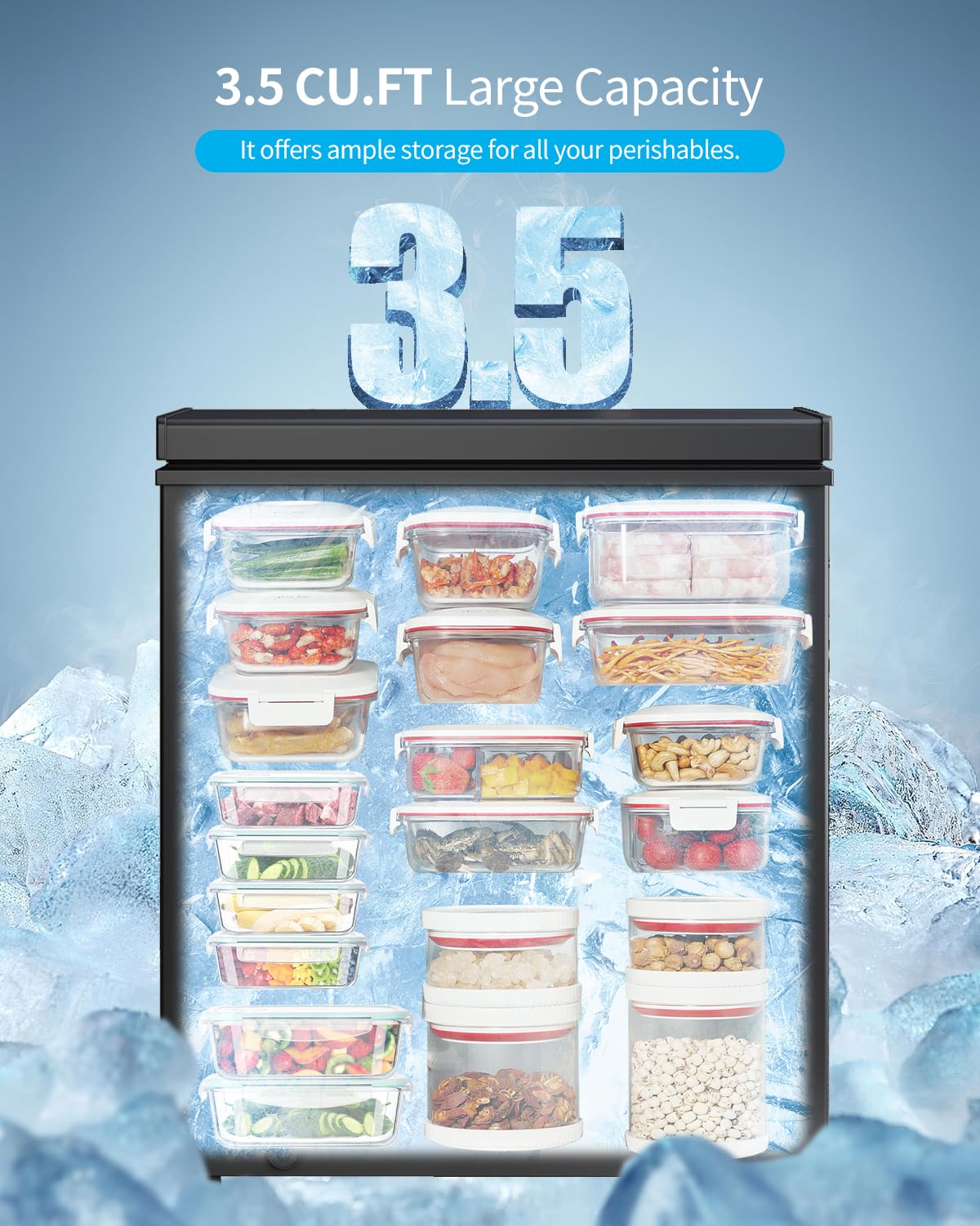 Tabu Chest Freezer, 10.0 Cubic Feet Deep Freezer With Removable Storage Basket, Black Top Open Door Freezer With 7 Level Adjustable Thermostat, Compact Freezer With Top-Opening Door (Black) on Fridge.com - View 4
