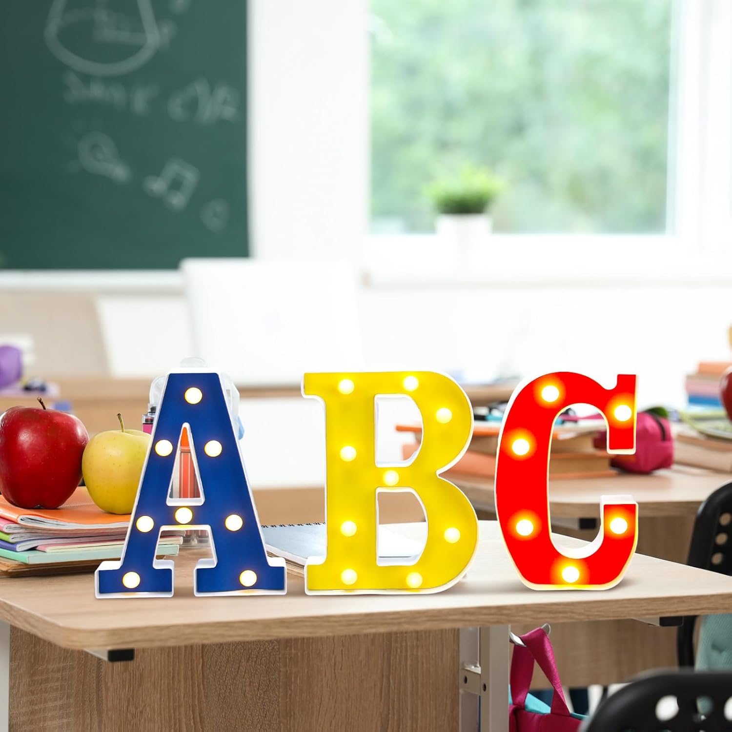 Aurelema 6 Pcs Abc and 123 Back to School Decor First Day of Classroom Decorations, 6.3 Inch Friend Street Party Light up Numbers Sign for 2026 New School Years Party Favor, Story Birthday Decor