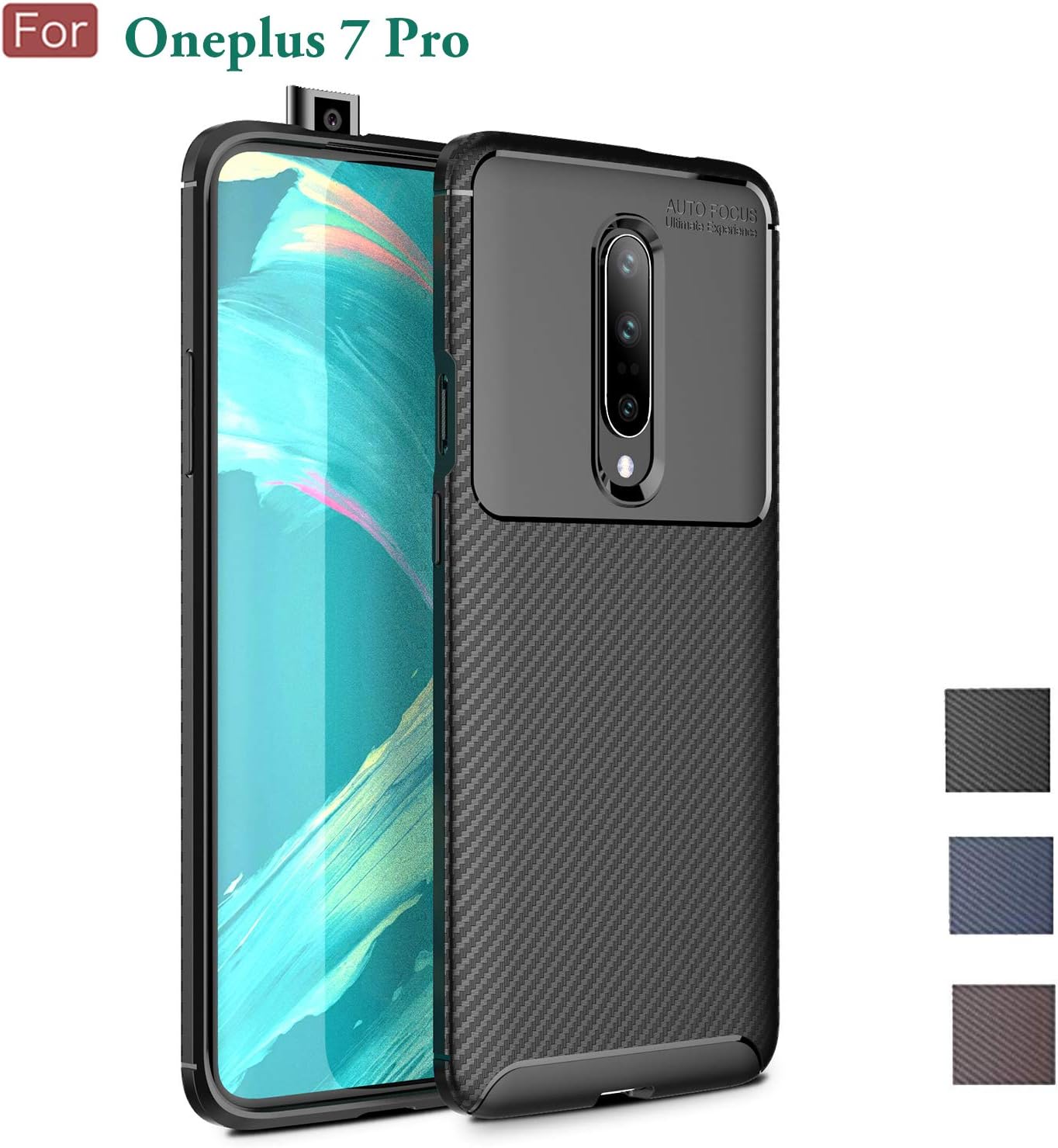 Oneplus 7 Pro Case, Wellci Anti Fingerprint Slim Fit Carbon Fiber Design Scratch Resistant Phone Case for Oneplus 7 Pro (Black)