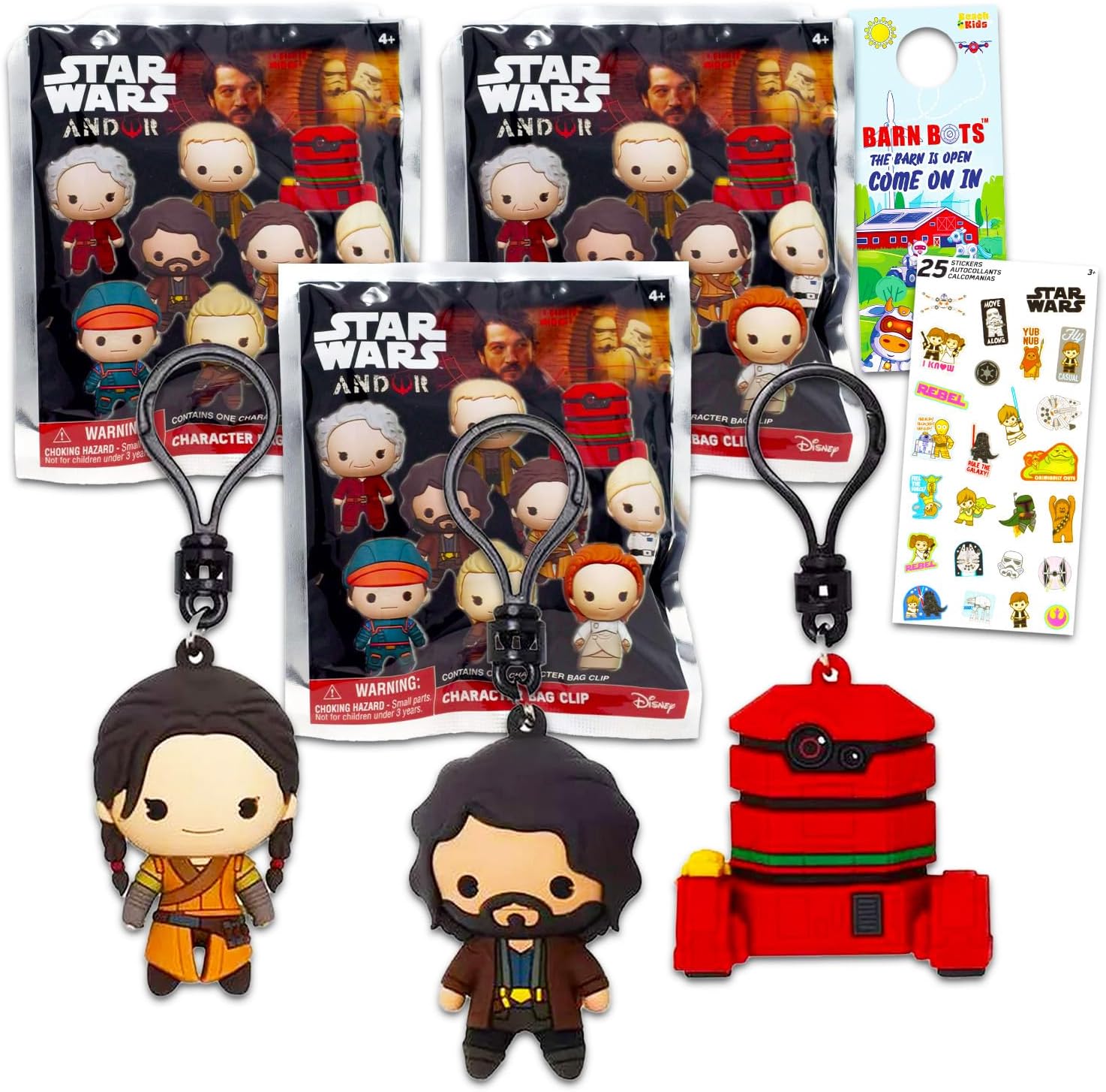 Star Wars Andor Blind Bag 3 Pack - Andor Party Favors Bundle with 3 Mystery Andor Foam Bag Clips Plus Stickers, More | Star Wars Mystery Bags for Kids