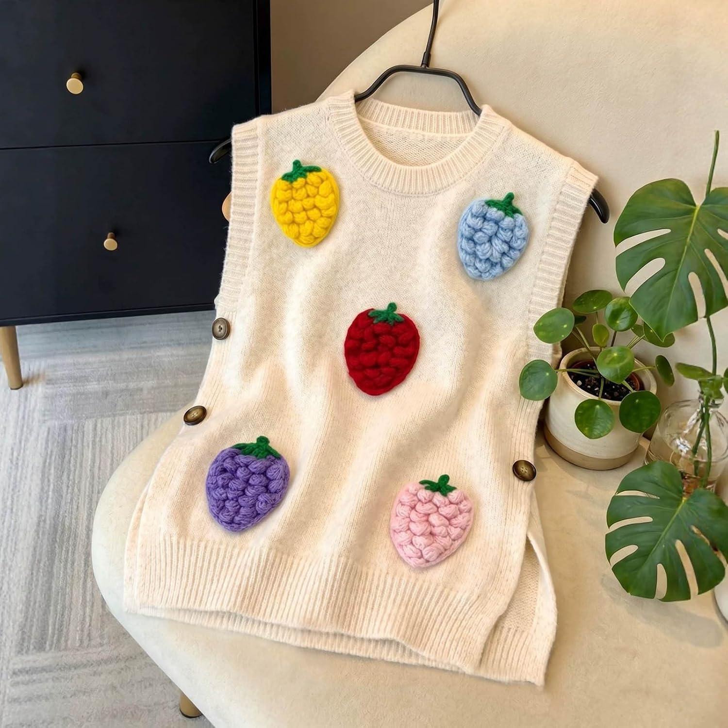 Women Sweater Vest Sleeveless Casual Cute Knit Crew Neck Button Trendy Tank Top Spring Fall Loose Pullover Outfits