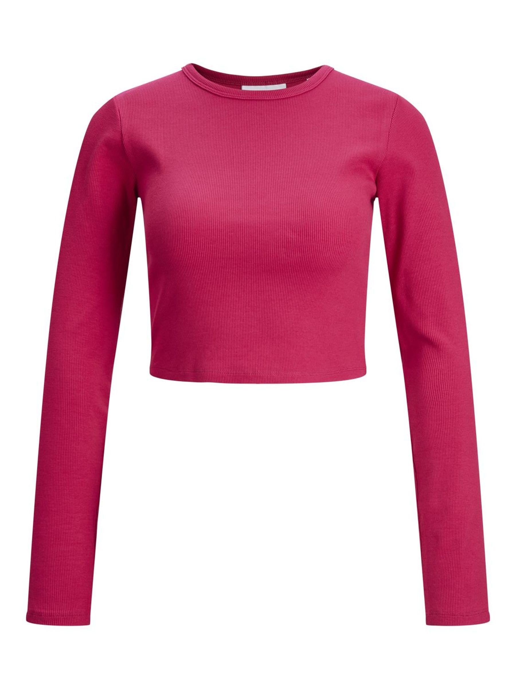 JJXX Women's Jxfeline Str Ls Rib Tee JRS Noos Top, Cerise, Large