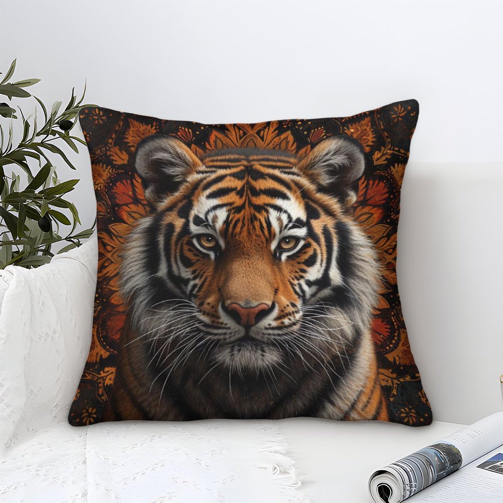 LKBASOEGD 3D Printed Tiger Throw Pillow Covers Square Cushion Cover Decorative Super Soft Pack of 1 for Sofa Couch Bed 40x40cm