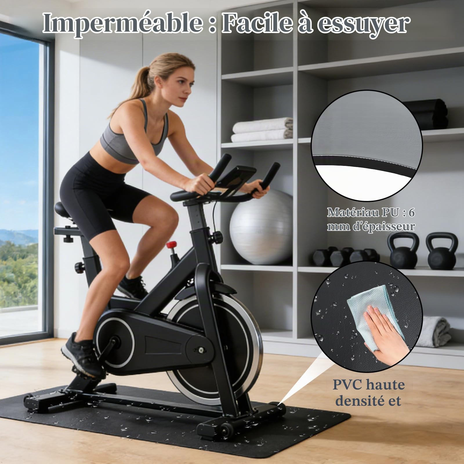 6mm Tapis de Protection de équipement de Fitness,Tapis Home Trainer,pour vélos d'exercice,protection de sol en PVC haute densité,pour de Course,Vélo,Elliptique