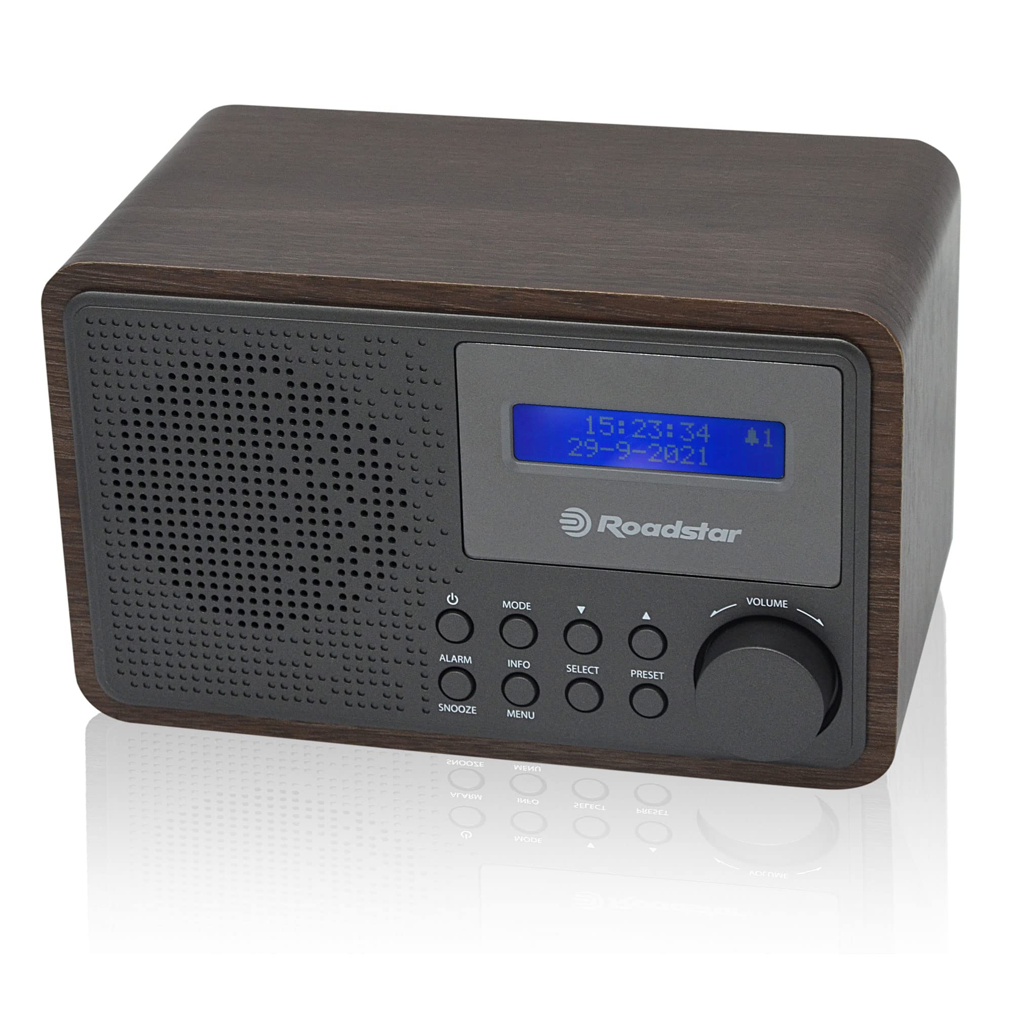 Roadstar HRA-700D+/WD Radio Portátil Vintage Digital Dab/Dab+ / FM Funciona Conectado a la Red o a Pilas, Conexión Auriculares, Radio Retro para Casa y Cocina, Despertador con Alarma Dual, Madera