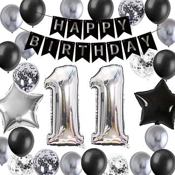 11th Birthday Decoration Boy Girl Balloon 11th Birthday Decoration Sliver Black 11 Years Balloons 11 Years Birthday Decoration for 11 Years Old Boys Son Children (11th)