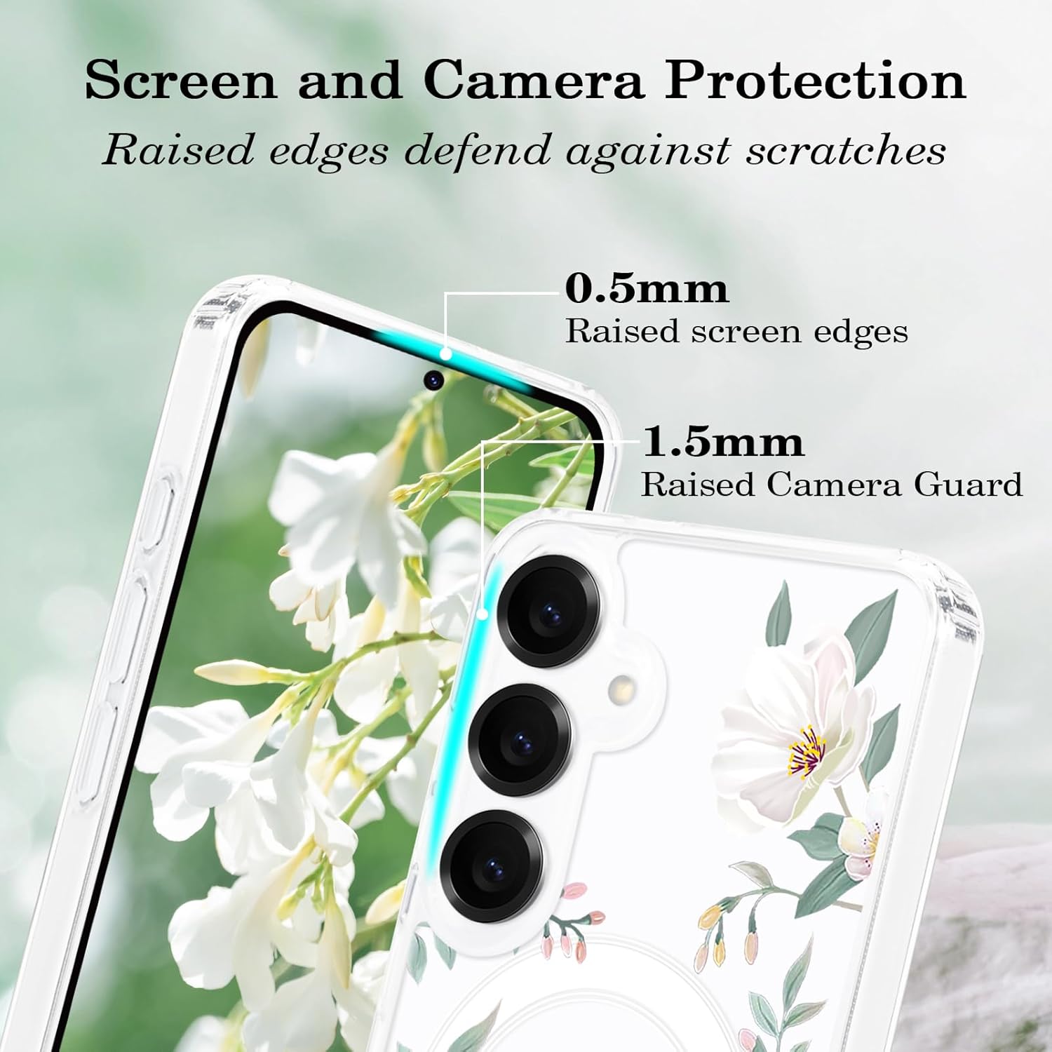 for Samsung Galaxy S25 Flower Case Magnetic [Compatible with MagSafe] Floral Pattern Clear Shockproof [Hard PC Back Soft TPU Edge] Slim Cover for Girls Women, Magnolia - Image 5