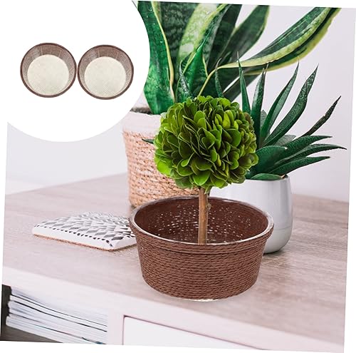 Miniatura 8 de Yardwe Cesta de paja tejida para flores, 8 unidades, cesta tejida con vientre, maceta tejida, soporte para plantas suculentas, balcón, flores,