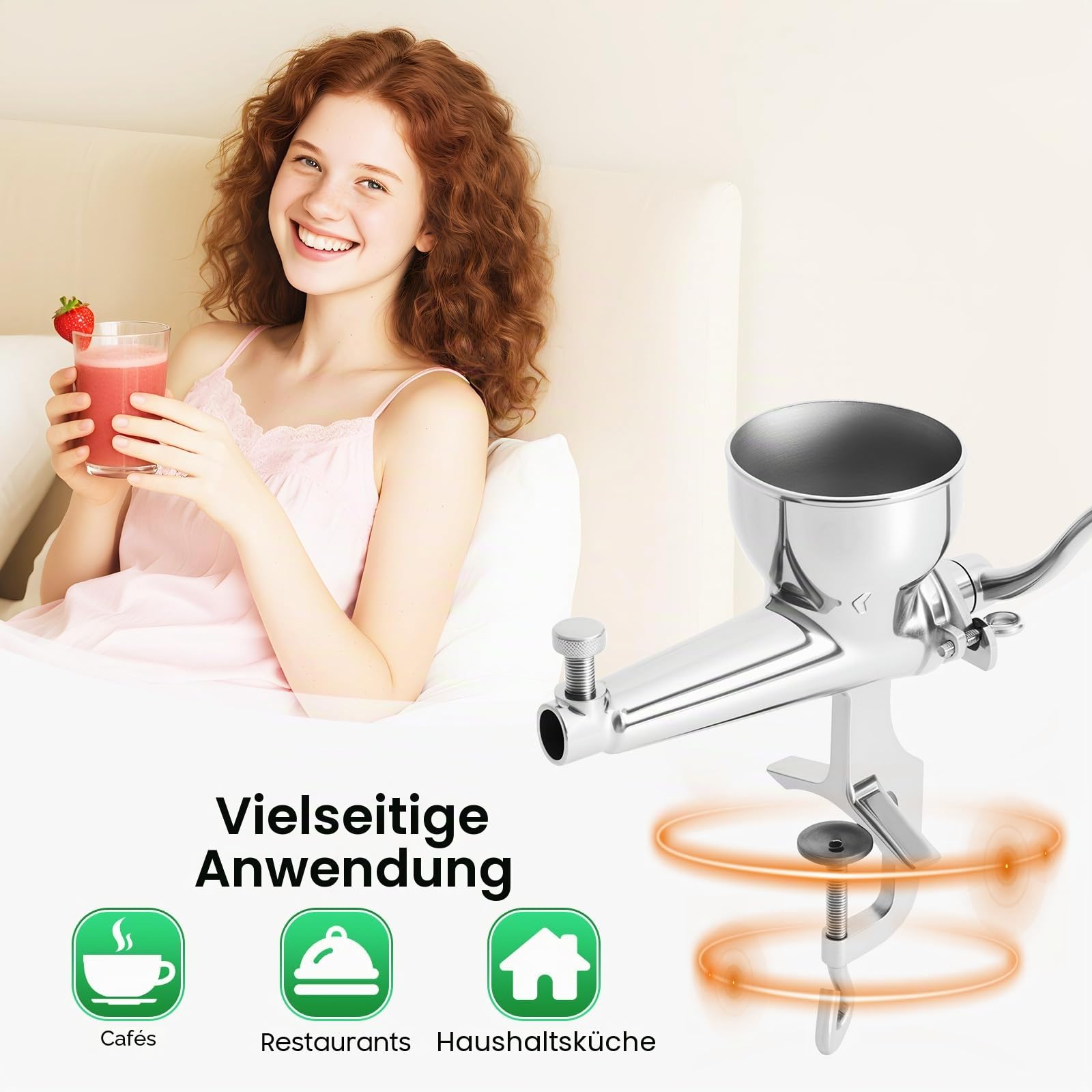 Weizengras Saftpresse Manuell Entsafter Obst Gemüse Handpresse mit Sieb und Reinigungsbürste, Edelstahl Weizengraspresse Manuell Beerenpresse für Weizengras, Sellerie usw