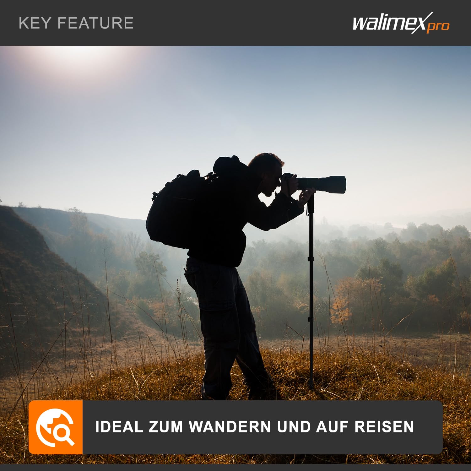 Walimex Pro WAL-1983 Carbon-Pro-Einbeinstativ (185 cm max. Höhe)