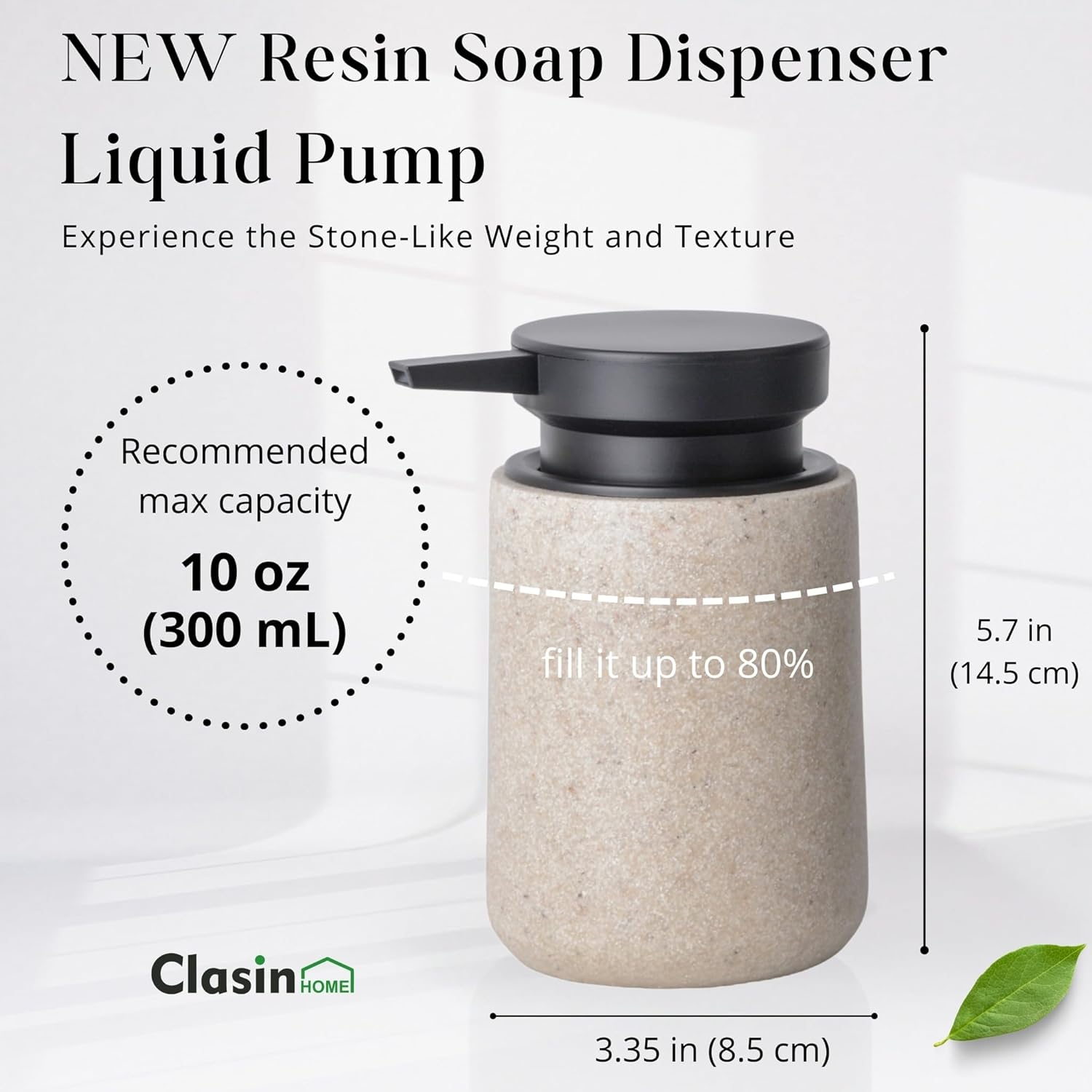 Liquid Soap Dispenser with Easy-to-Press Pump, 10 oz Refillable Hand Soap Dispenser with Extended Spout for Bathroom Kitchen Dish Lotion, Modern Stone Texture (Beige) - Image 2