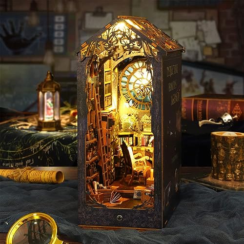 Miniatura 3 de Book Nook - Kit en miniatura de madera para casa de muñecas rincones de libros para estanterías inserto de sujetalibros de madera 3D kit de