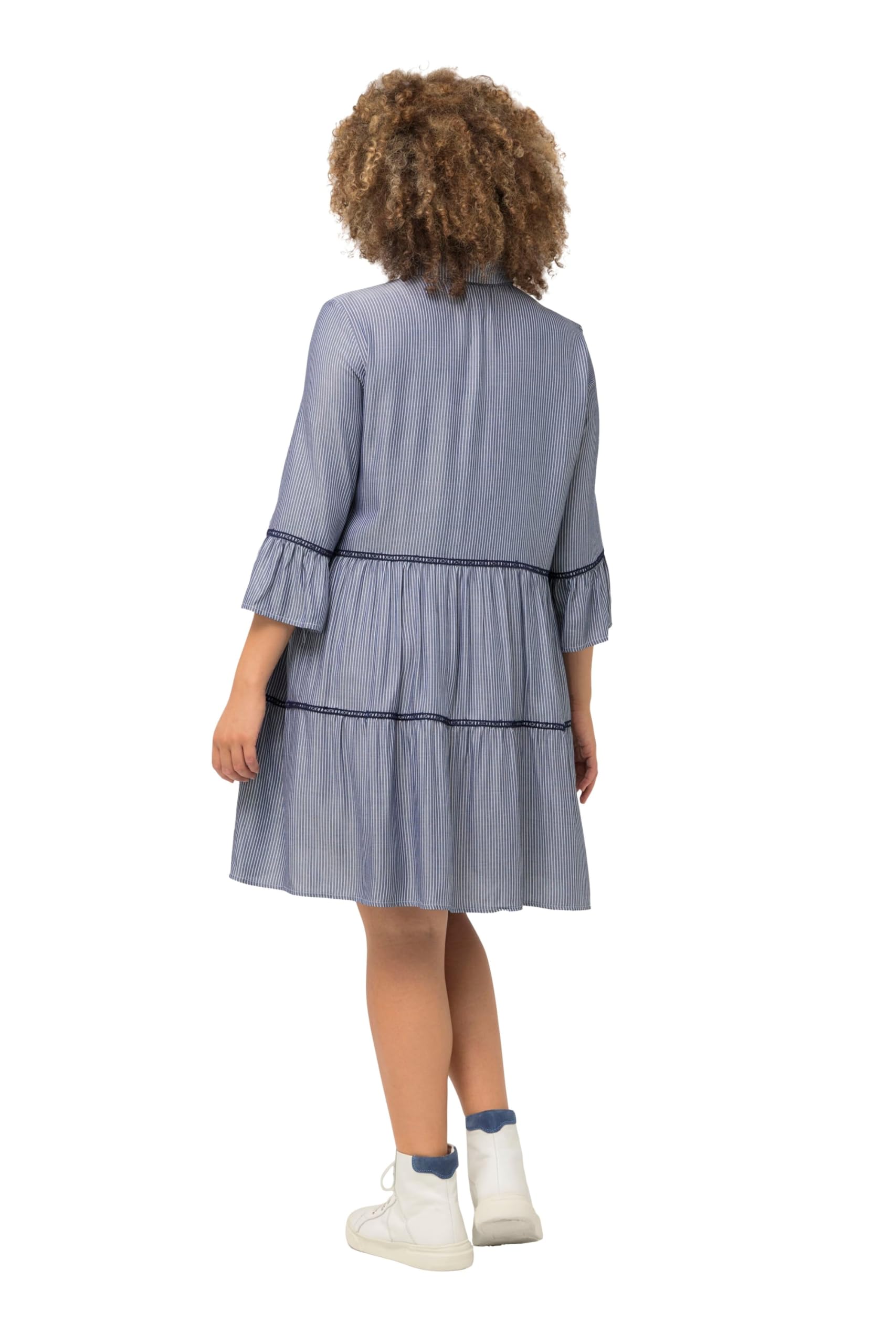 Ulla Popken Femme Grandes Tailles Robe, Bandes brodées, Coupe évasée, col Chemise, Manches 3/4 827335