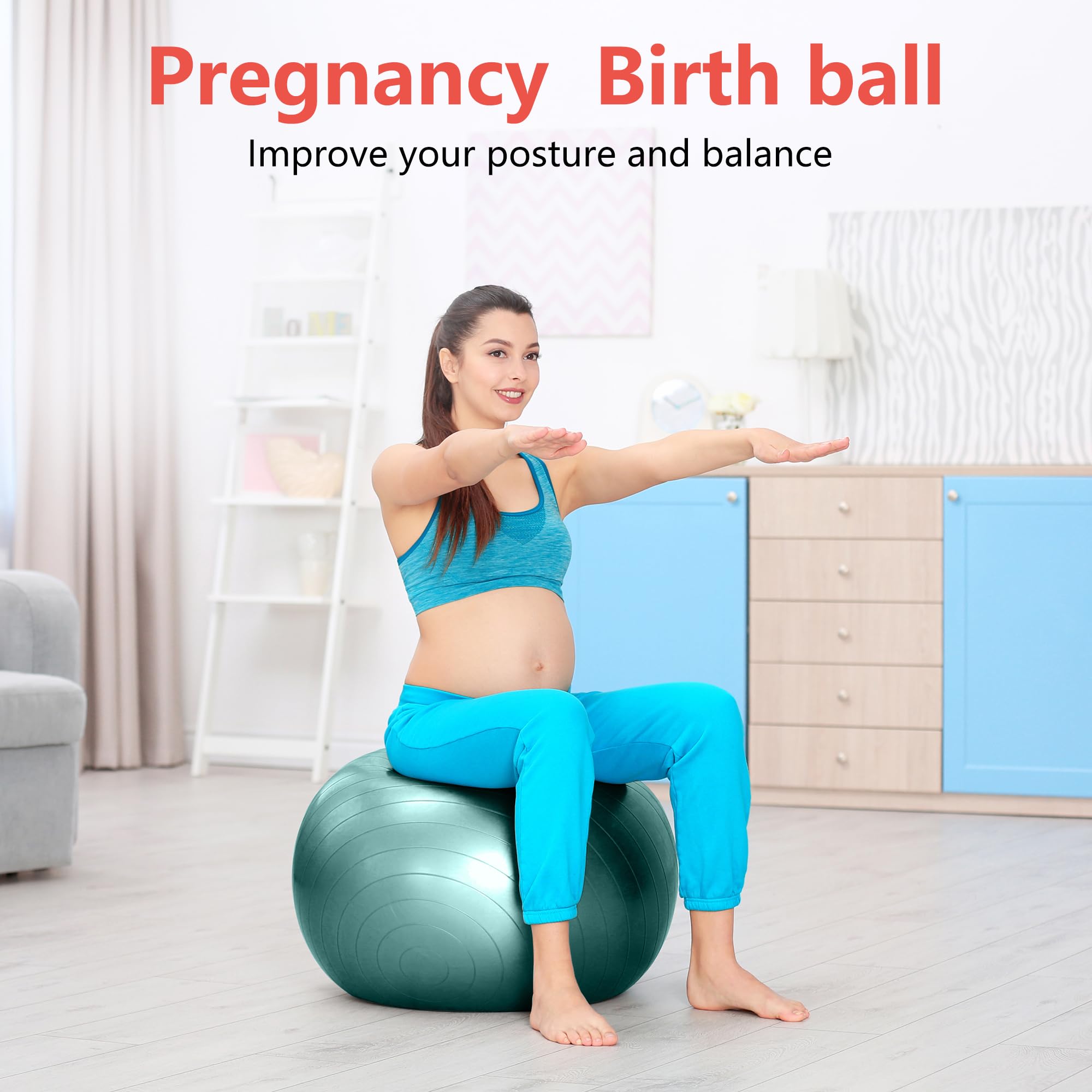 Primasole Palla di stabilità in PVC, 65 cm, verde scuro, anti-scoppio e stabile, palla da yoga per gravidanza, grande palla da ginnastica per pilates, alternativa alla sedia da ufficio e supporto alla