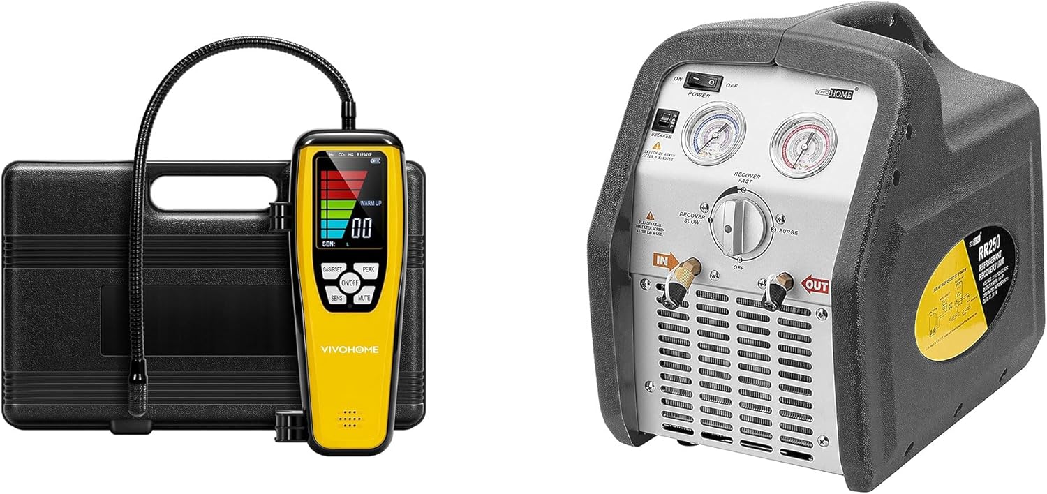 VIVOHOME HVAC Refrigerant Freon Leak Detector with Rechargeable Battery and 110-120V AC 60Hz 3/4HP Single Cylinder Portable Refrigerant Recovery Machine