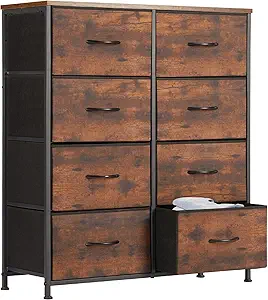 Sweetcrispy Dresser, Dresser for Bedroom Drawer Organizer Storage Drawers, Fabric Storage Tower with 8 Drawers, Chest of Drawers with Steel Frame, Wood Top for Nursery, Living Room, Closet