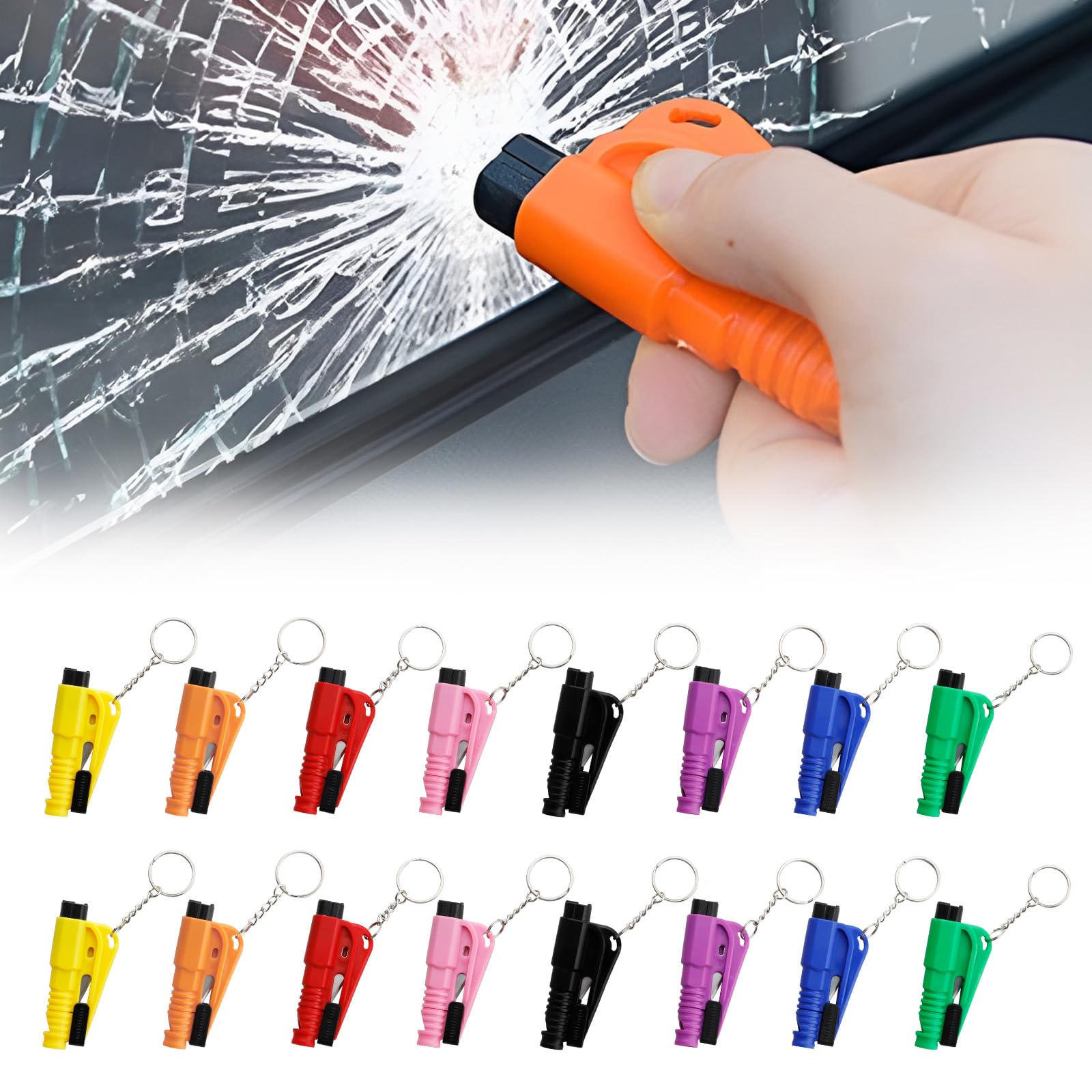CARFIB Car Window Breaker Tool Keychain Seatbelt Cutter Emergency Escape Tools with Whistle Break Glass Seat Belt Cutters Rescue Life Mini Kit 16pcs
