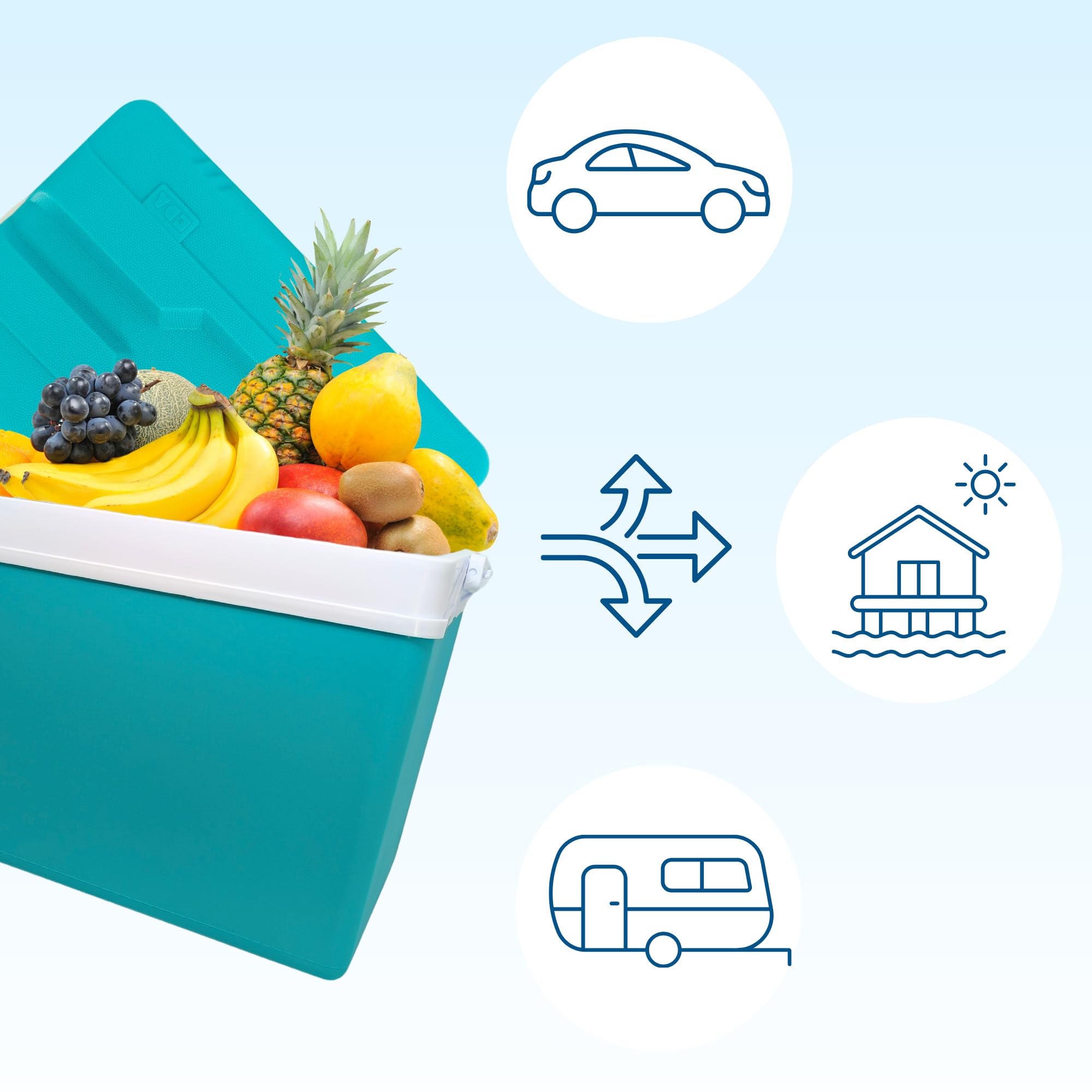 Contenitore refrigerante passivo 35 l, scatola termica portatile senza corrente, scatola da campeggio per auto, picnic e spiaggia – formaggio compatto con coperchio – Kamai Coolbox