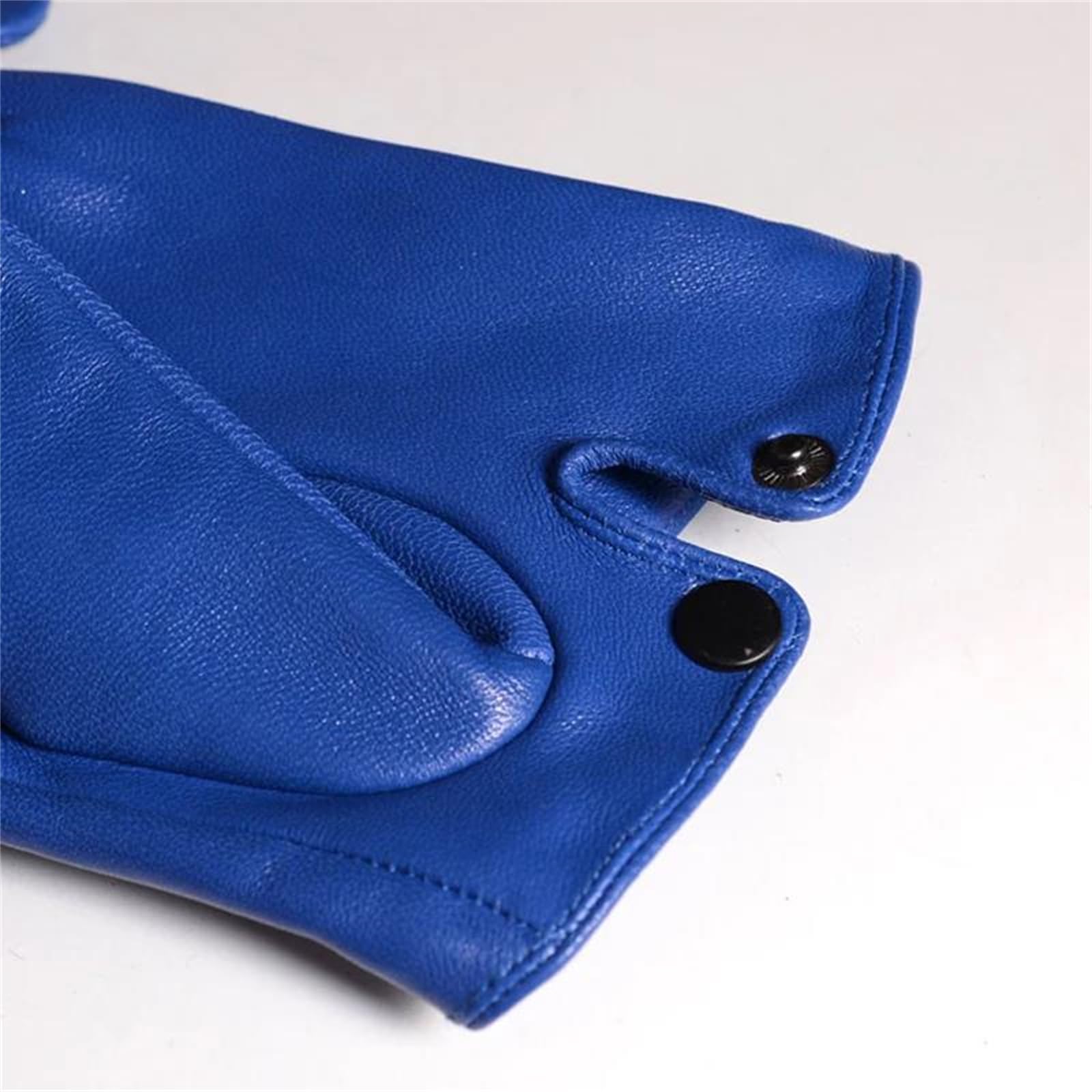 Guantes de piel de oveja auténtica azul para hombre, cortos, delgados, sin forro, para pantalla táctil, mensajes de texto, para conducir en el coche