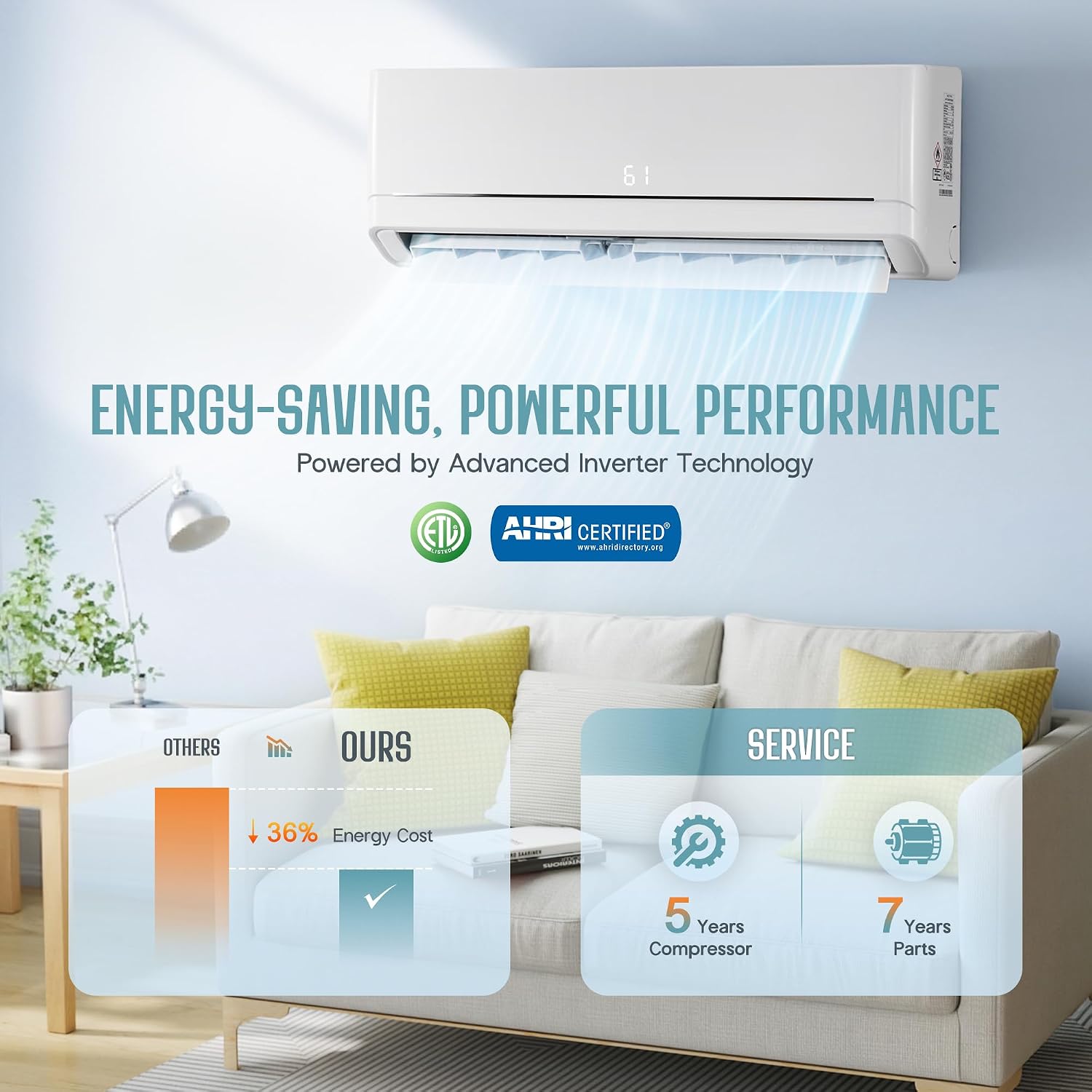SPECRAFT 12,000 BTU Mini Split Air Conditioner and Heater, Energy-Efficient Inverter, SEER2 18, 220V, Self-Cleaning, Remote & App Control, Quick & Easy Installation, Cooling & Heating for 750 Sq.Ft.