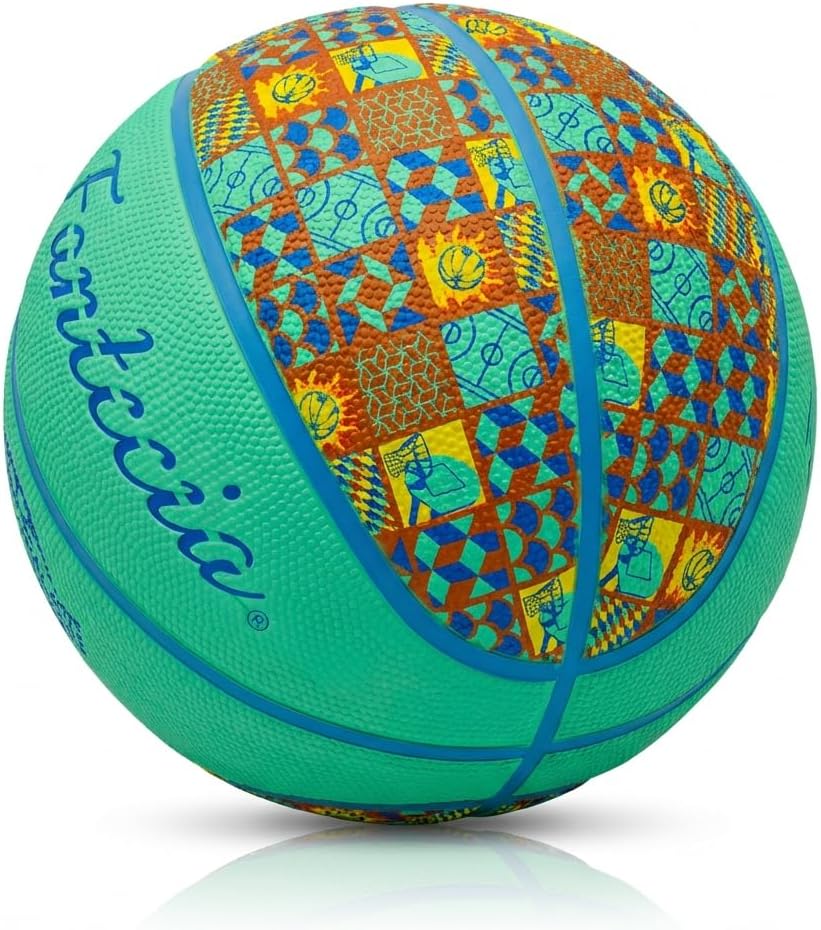 Basketball Size 5, Rubber Indoor/Outdoor Ball, Blue with Square Pattern, for Teens