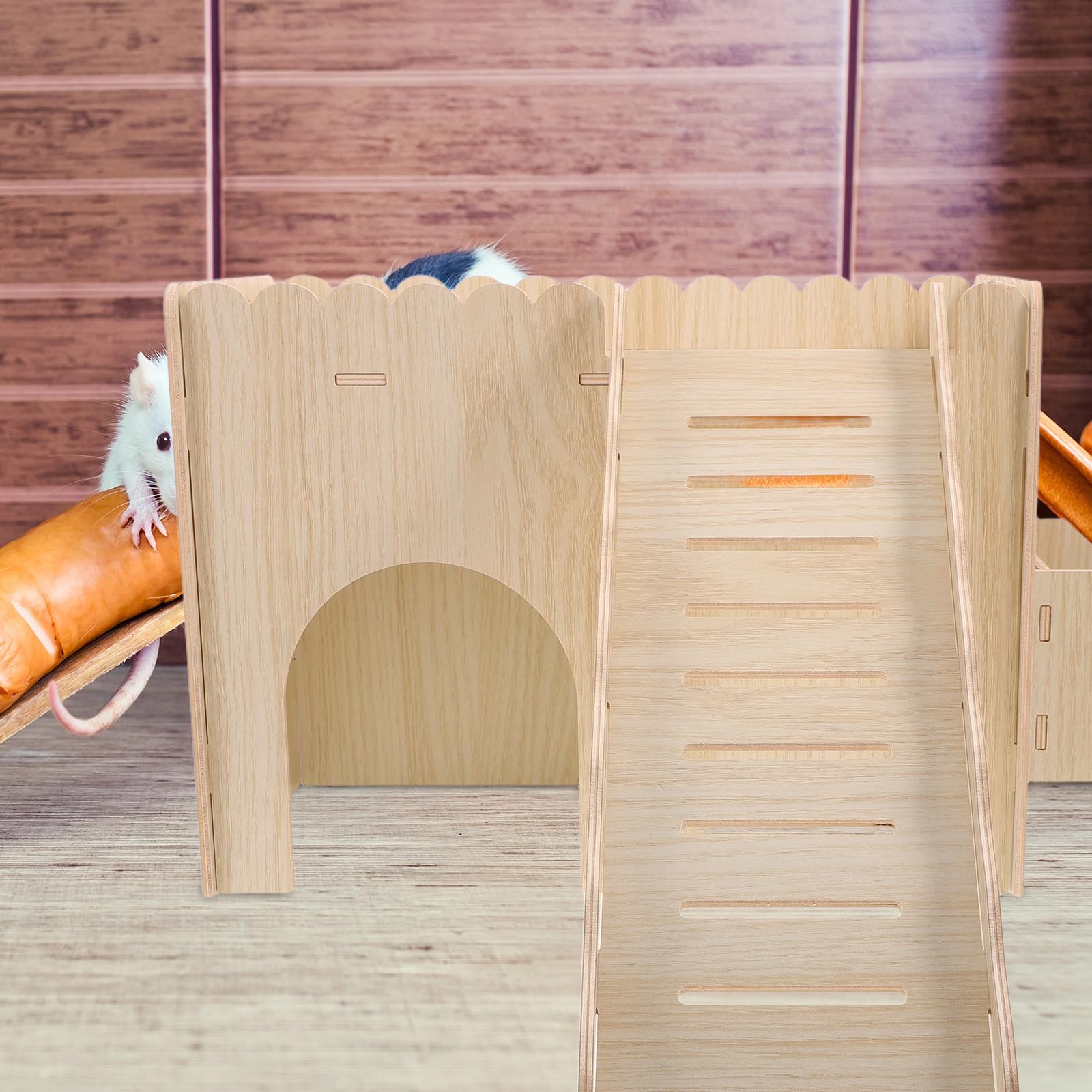 Casa de Madera para Hámster y Cobayas con Comedero de Heno Integrado Refugio Seguro y Accesible para Pequeños Roedores Diseño Compacto para Jaulas y Espacios de Estructura Fácil
