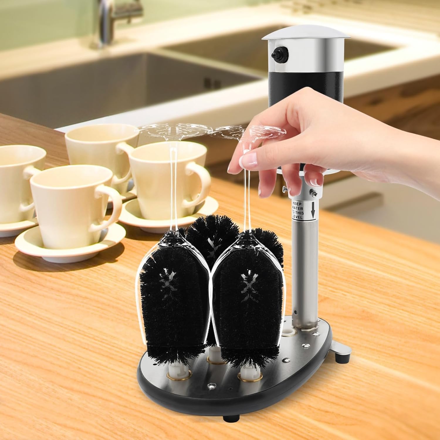Electric Commercial Glass Washer with 5 Brushes, Countertop Wine Glass Cleaning Machine for Bars and Cafes