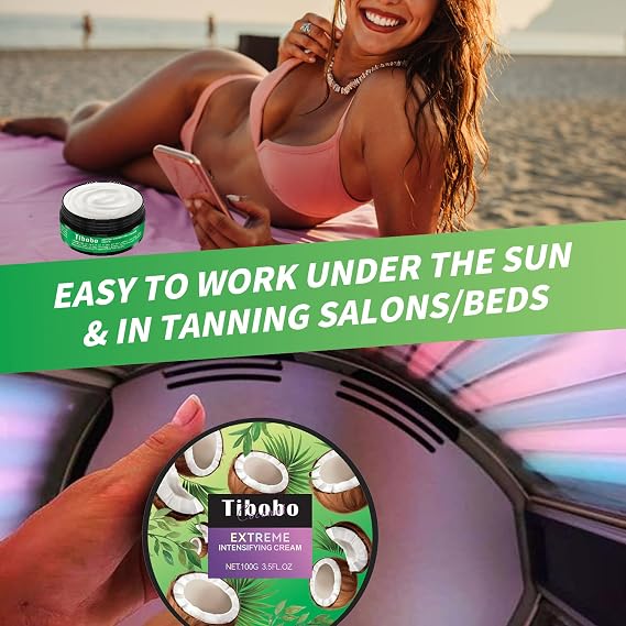 Sunbed Tanning Accelerator, 100g Sunbed Cream Accelerator, Extreme Intensifying Tanning Moisturiser with Natural Formula, Long-Lasting Hydration Sun Tan Lotion for Outdoor & Sunbeds (Coconut)