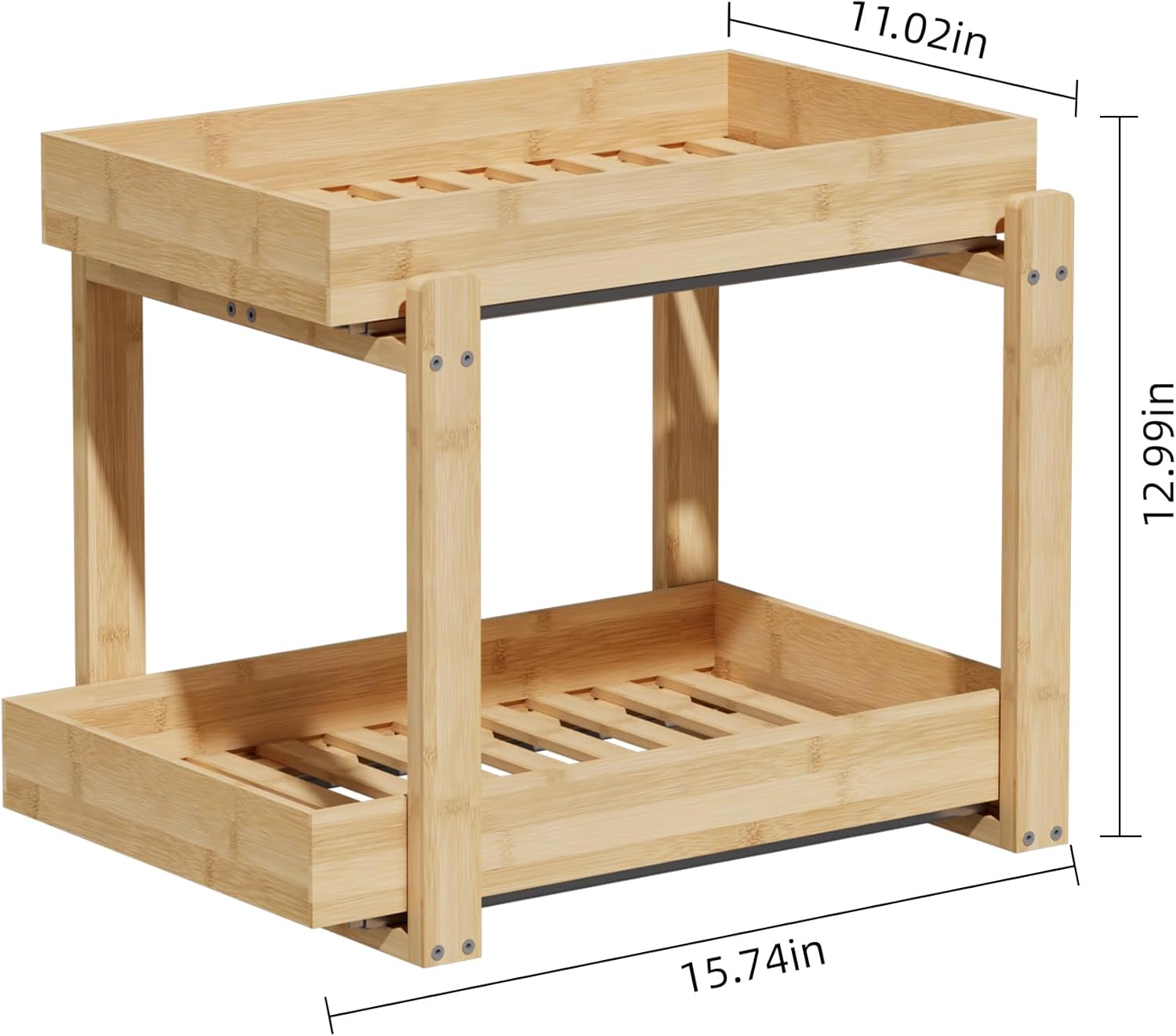 2 Pack Under Sink Organizer, Bamboo Wooden 2-Tier Pull-Out Storage with Sliding Drawers for Kitchen and Bathroom Cabinets, Easy Installation (Natural, 2 Packs)