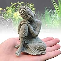 Vista 6 de livelyfish Estatua de Buda para pecera, hecha a mano, decoración de acuario japonés, escultura de Buda de meditación de mano de paz para acuario