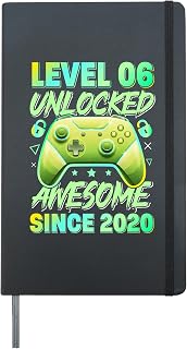 Level 6 unlocked awesome since 2020 green controller gamer Hardcover Journal, Black