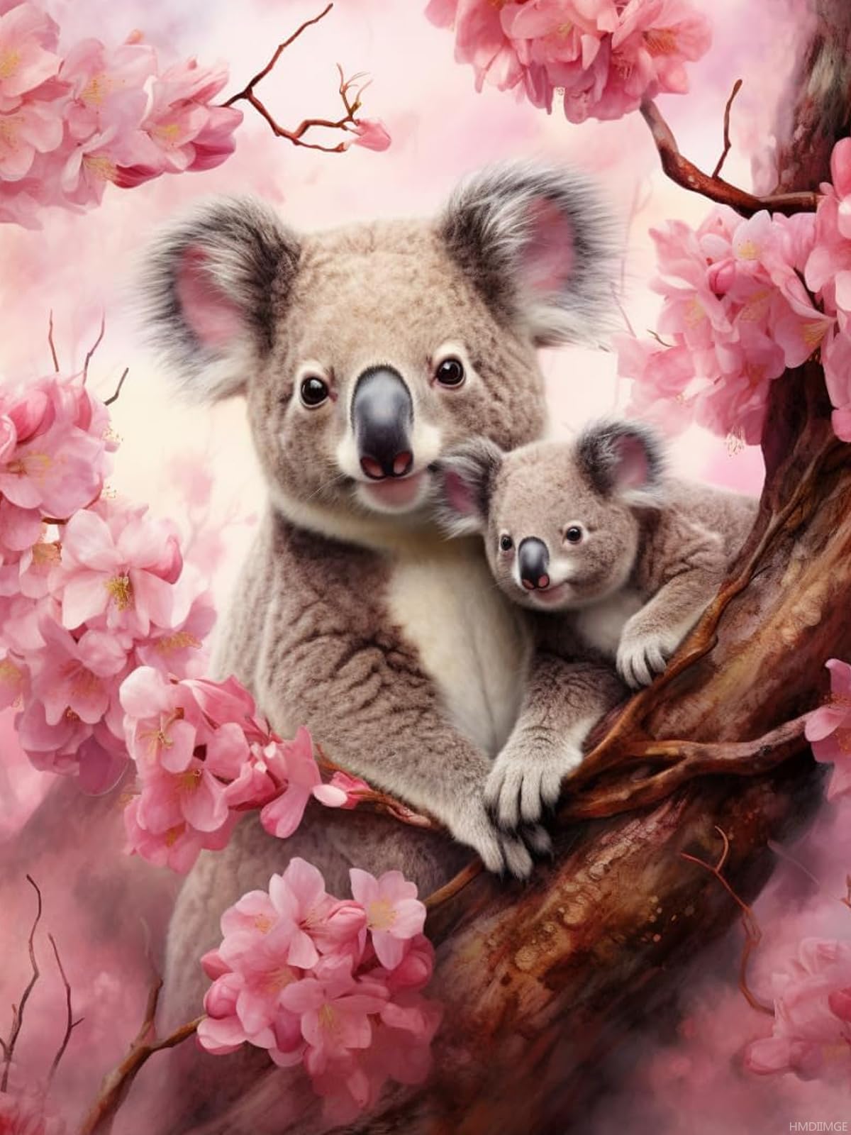 HMDIIMGE 5D Full Round Drill Diamond Art Painting Kits by Number for Adults Beginner Koala with Flowers Diamond Art Painting Art Crystal Rhinestone Embroidery Cross Stitch Craft Kits 30x40cm