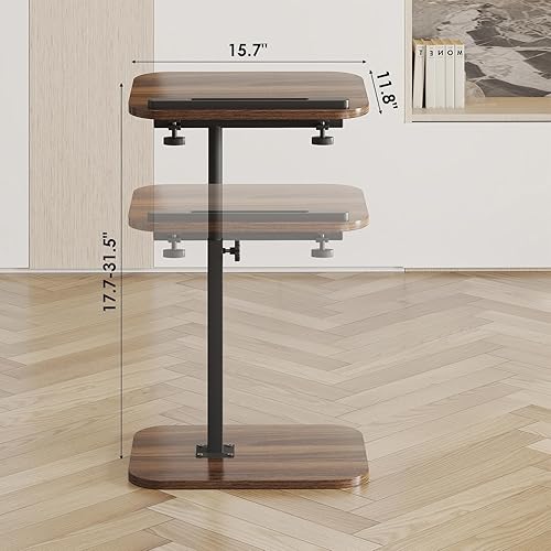 Miniatura 2 de Juego de 2 mesas laterales en forma de C para sofá, mesa de TV para sala de estar, dormitorio, mesita de noche de nogal