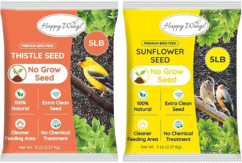 Happy Wings Nyjer Seed & Sunflower Seeds Wild Bird Food Combo - 5 Pound Pack I No Grow Seed I Bird Food for Wild Birds