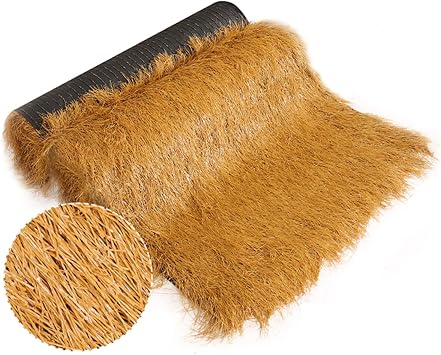 Synthetic Thatch Grass Roof Yellow Artificial Mexican Straw Roll, Faux Thatch Roofing Plastic Fireproof, Fake Hay Palm Thatching Palapa Roofing, Simulated Thatch for Hawaiian Party Tiki Bar DecorDark