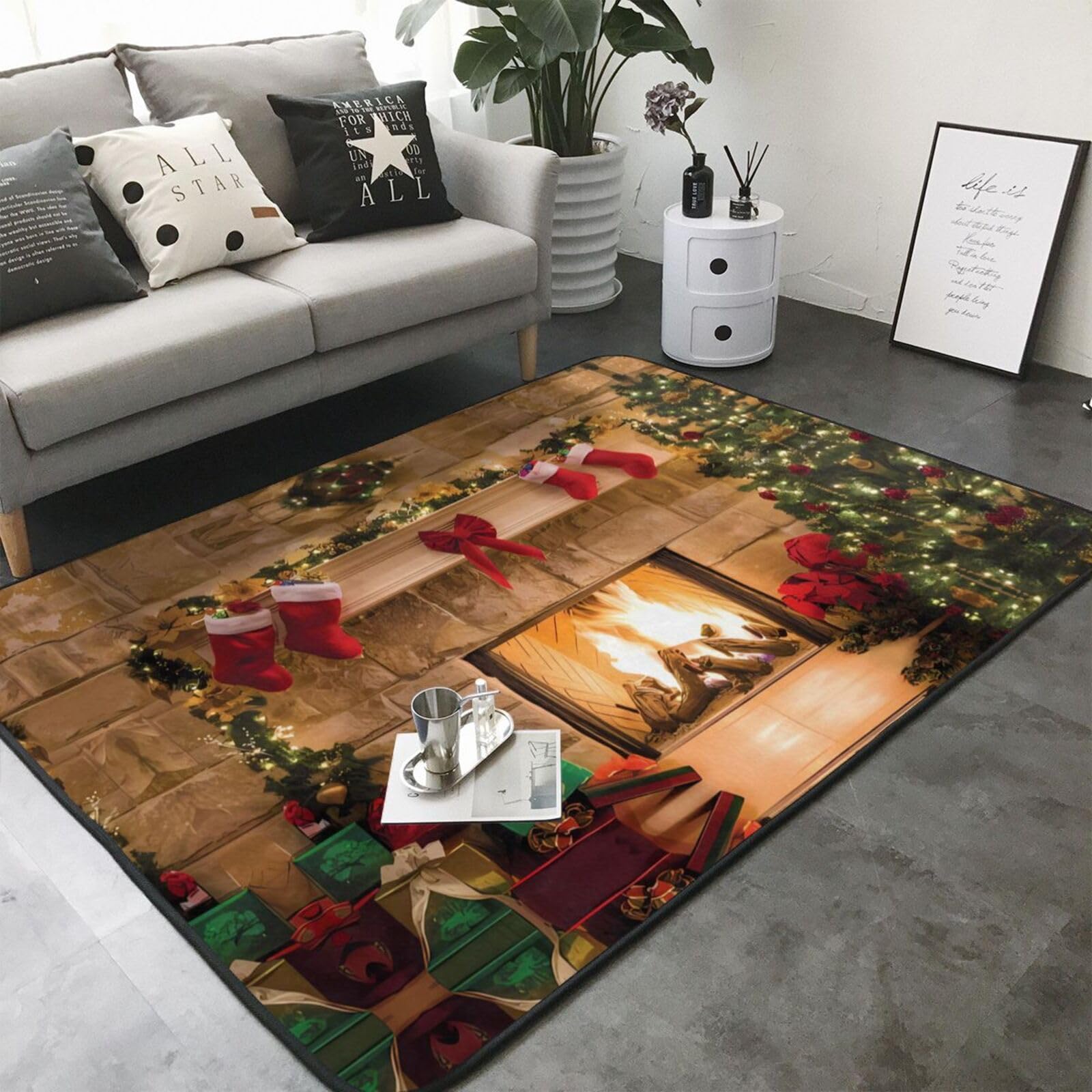 Tapete de piel sintética con estampado navideño para chimenea, 80 x 58 pulgadas, ultra absorbente y cómodo para el hogar, la oficina y más allá