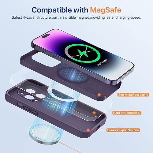 Miniatura 3 de Miracase - Funda diseñada para iPhone 14 Pro, de silicona líquida a prueba de golpes, 1 protector de pantalla, compatible con Magsafe, 6.1pulgadas,
