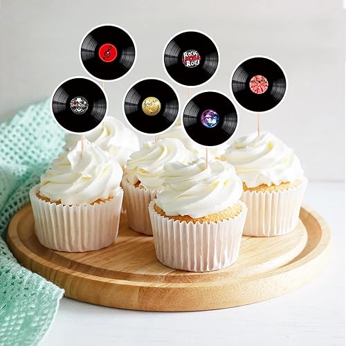 Miniatura 2 de 48 piezas de discos de vinilo con purpurina negra para decoración de postres, decoración de CD de los años 50, 60 y 80, suministros de decoración