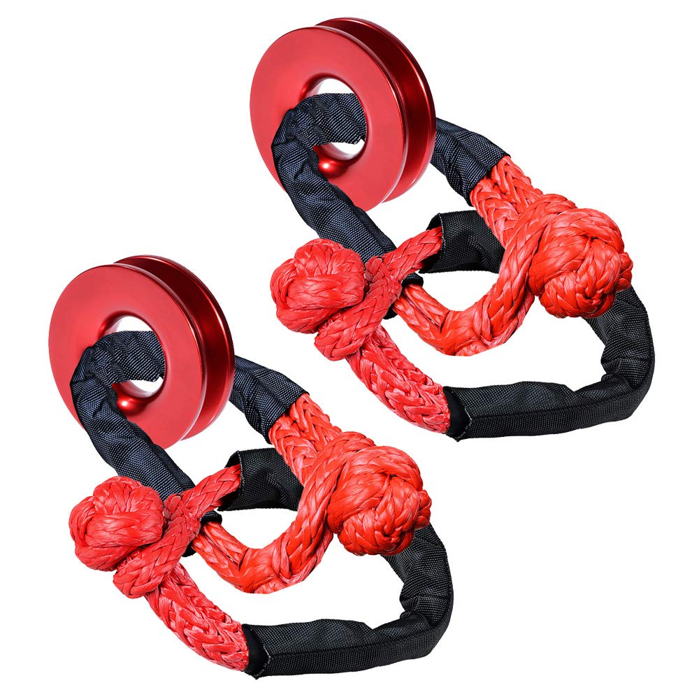 Red Kits 2pcs Recovery Snatch Ring + 4pcs UHMWPE 1/2 inch Synthetic Soft Shackle Winch Rope with Protective Sleeve for Sailing SUV ATV UTV 4X4 Towing Truck Climbing Boating Water Craft