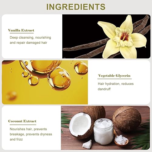 Miniatura 3 de Barra de champú de coco y vainilla, cuidado natural del cabello, suavidad sedosa y nutrición, fortalece el cabello y da volumen, sin parabenos,