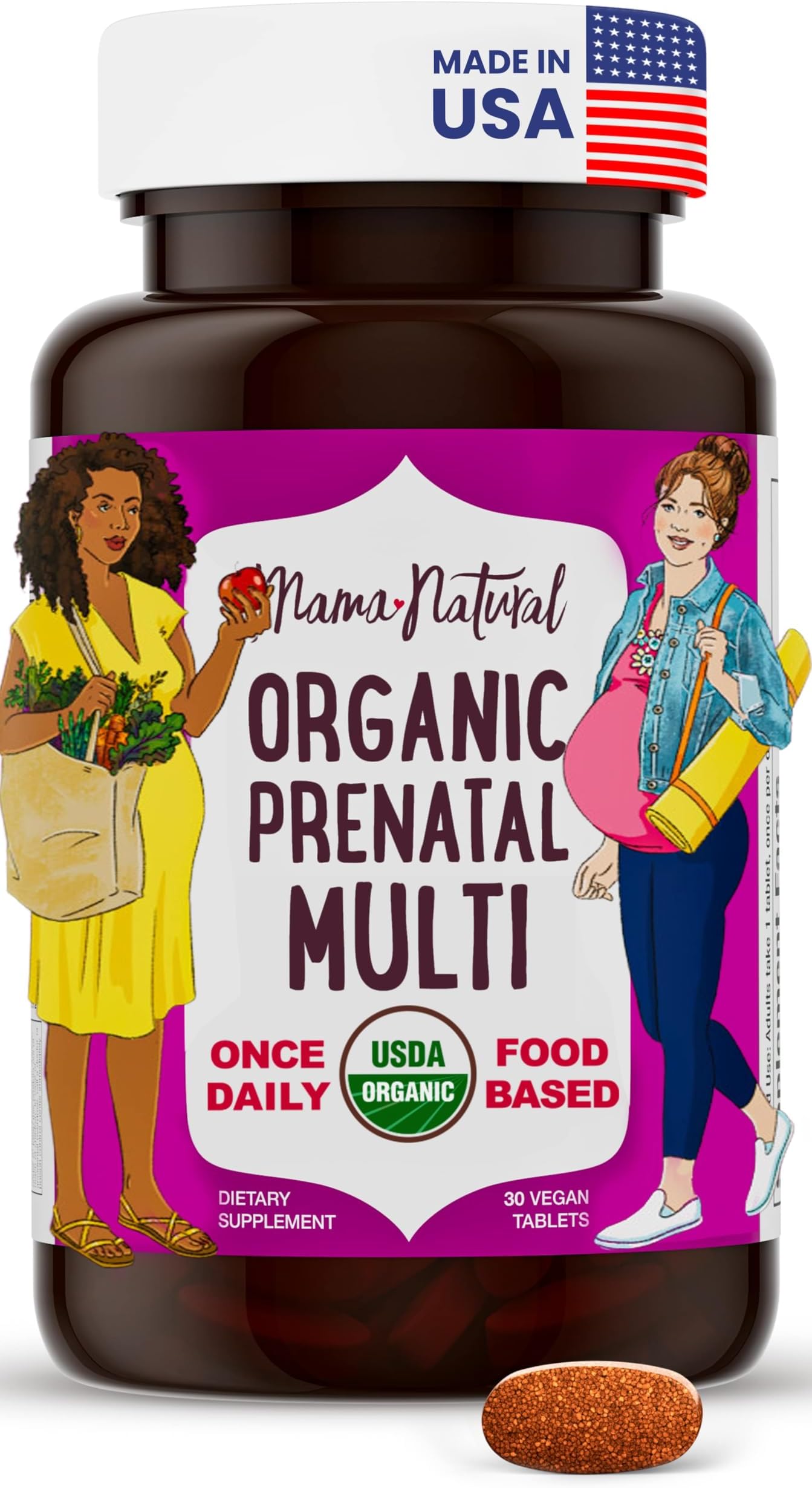 Organic Prenatal Vitamins for Women Vegan (30 Servings) | One A Day Prenatal Vitamins for Pregnant Women | Food Based, Non-GMO & Gluten-Free - Pre Natal Multivitamin with Folate